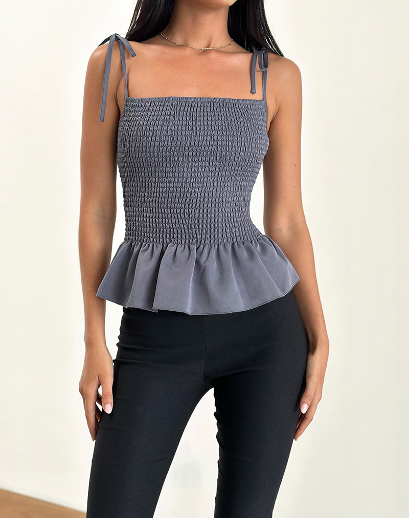 Afbeelding van Seora Shoulder Shirred Top in Grijs