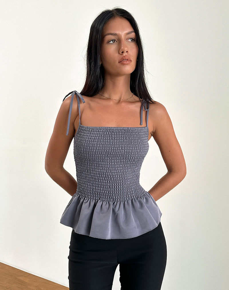 Afbeelding van Seora Shoulder Shirred Top in Grijs