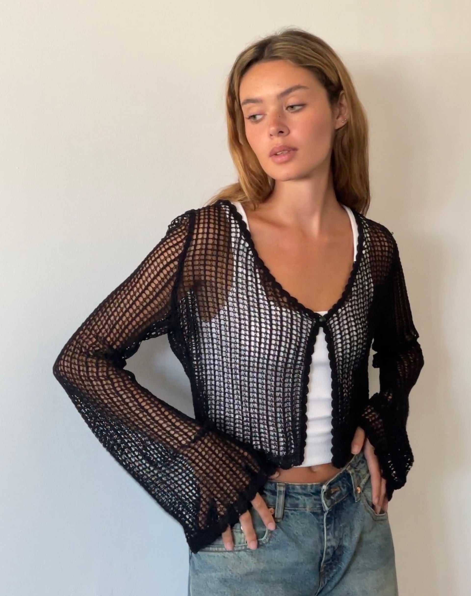 Afbeelding van Septa Cropped Knit Cardigan in Zwart