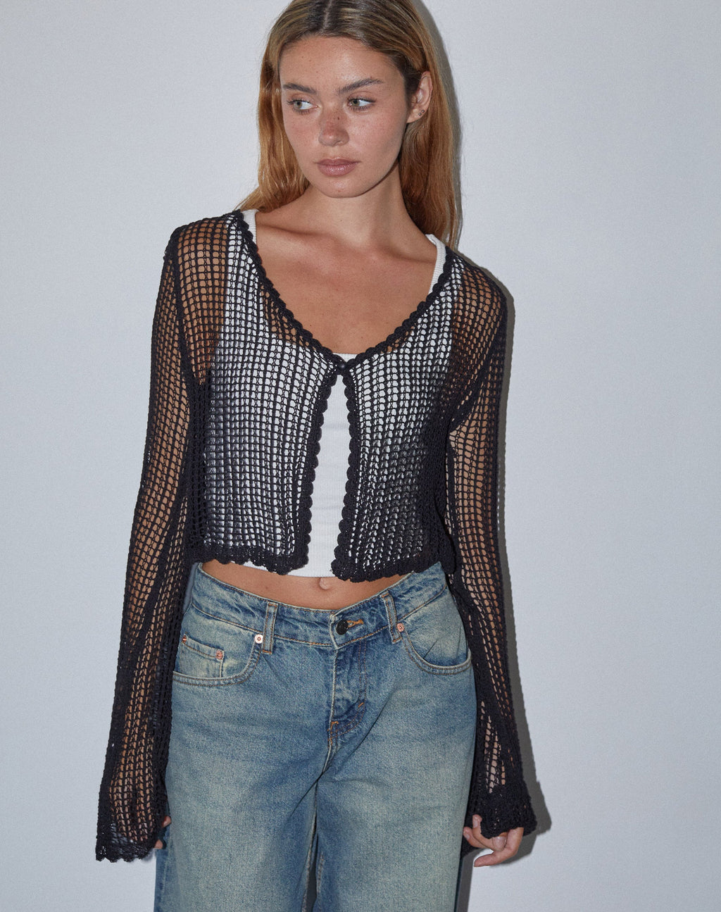 Septa Cropped Gebreid Vest in Zwart