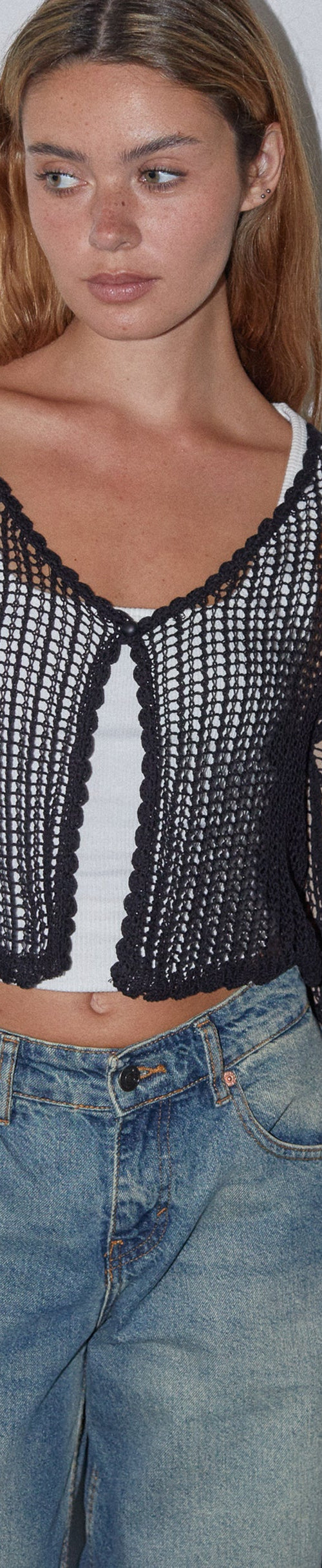 Afbeelding van Septa Cropped Knit Cardigan in Zwart