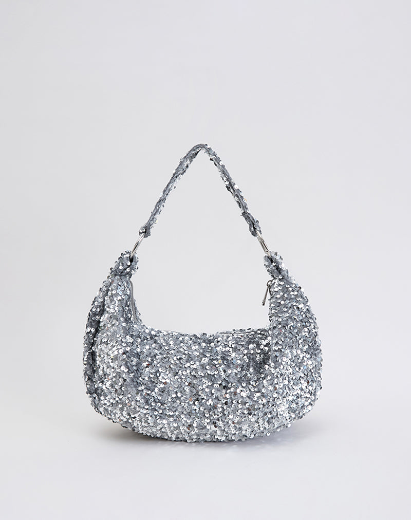 Afbeelding van Pailletten Hobo Tas in Zilver