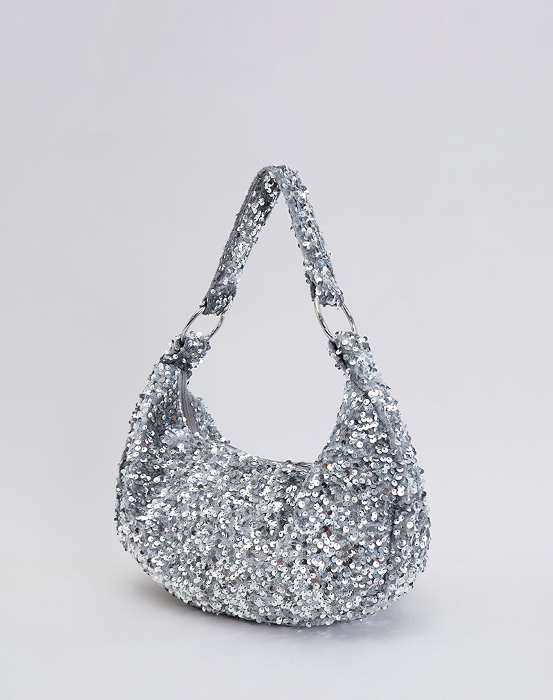 Afbeelding van Pailletten Hobo Tas in Zilver