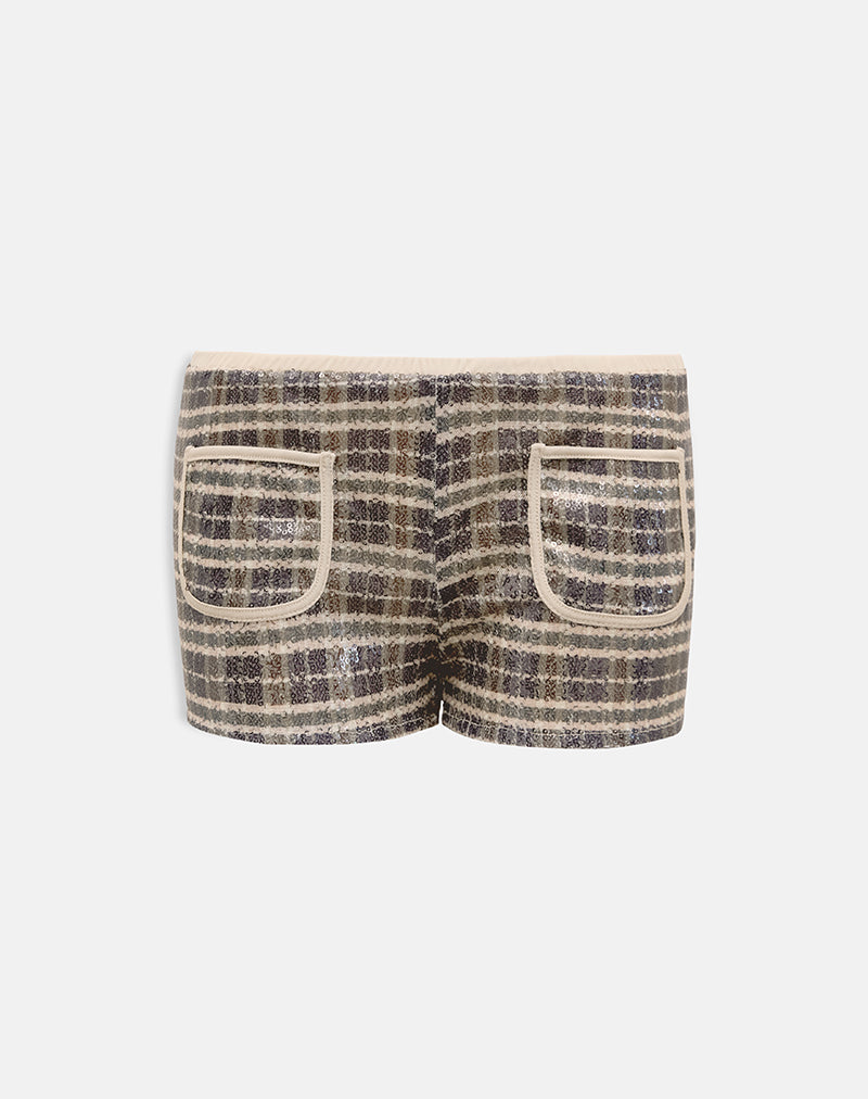 Afbeelding van Serafim Short in Pailletten Vintage Ruit Bruin