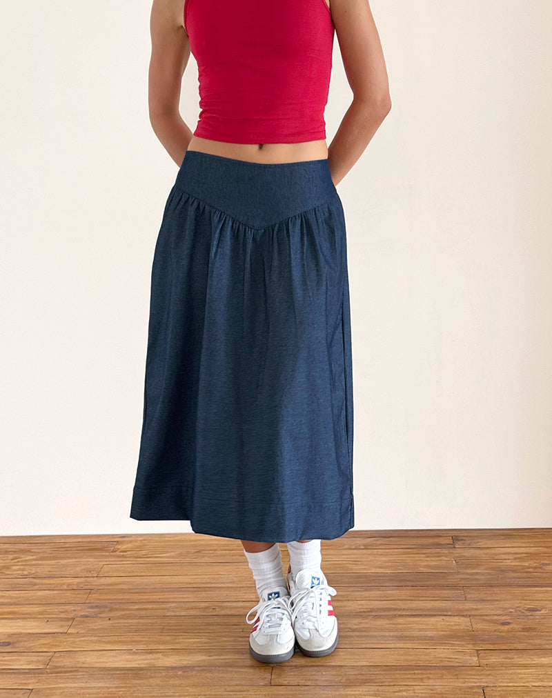 Seraya Midi-rok in Denim Chambray Indigo