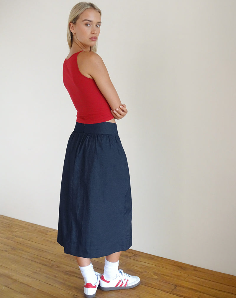 Afbeelding van Seraya Midi rok in Denim Chambray Indigo
