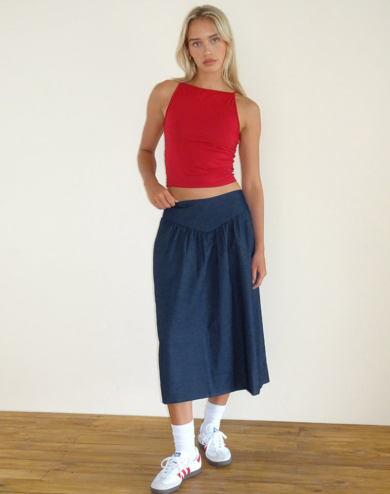Seraya Midi-rok in Denim Chambray Indigo
