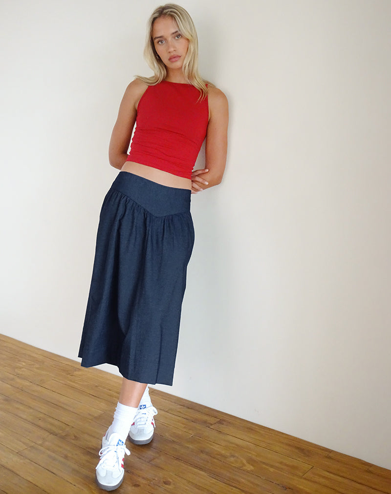 Afbeelding van Seraya Midi rok in Denim Chambray Indigo