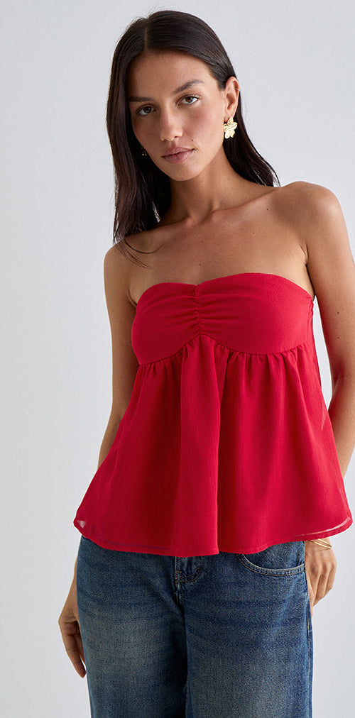 Afbeelding van Setsuko Bandeau Longline Top in Rood