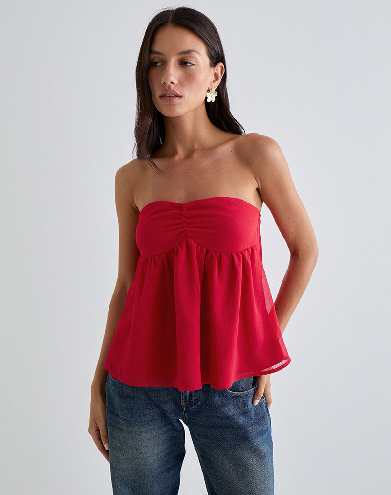 Afbeelding van Setsuko Bandeau Longline Top in Rood