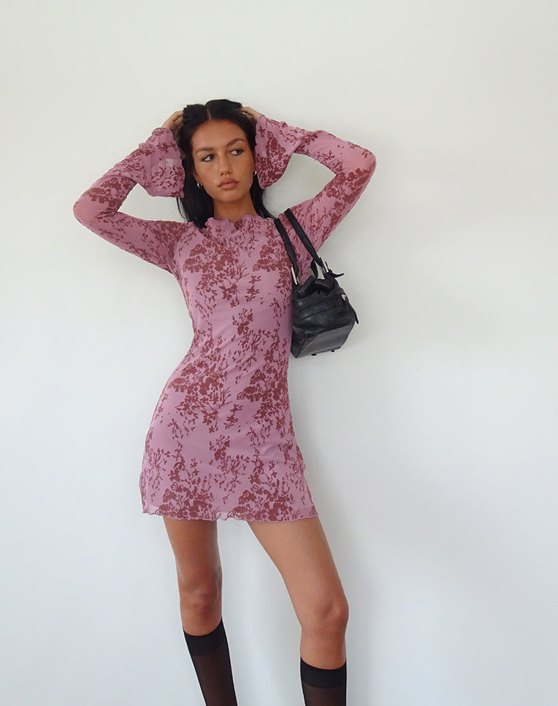 Sevila Mini Jurk met Lange Mouwen in Botanic Mauve
