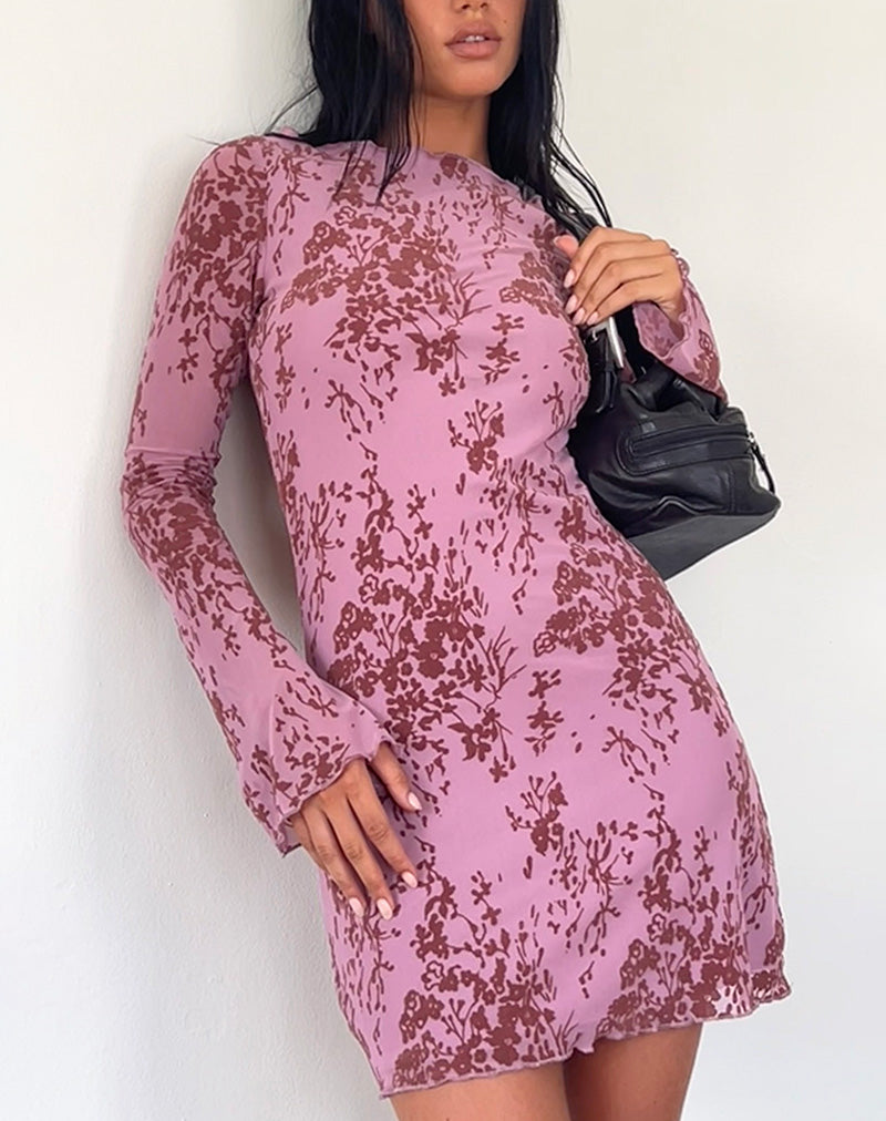Sevila Mini Jurk met Lange Mouwen in Botanic Mauve