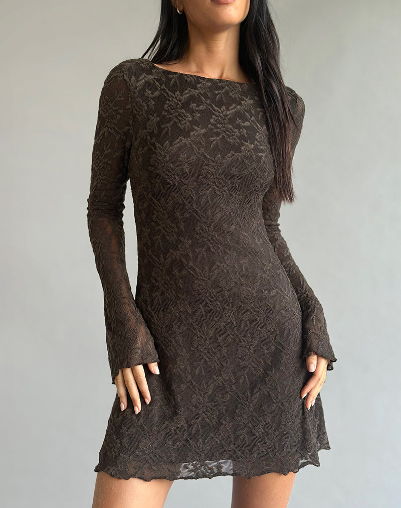 Sevila jurk in jacquard breisel donkerbruin