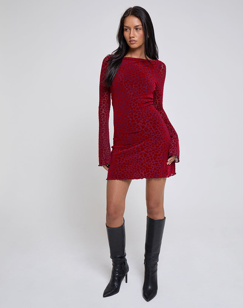 Afbeelding van Sevila Mini jurk met lange mouwen in Heart Flock Maroon
