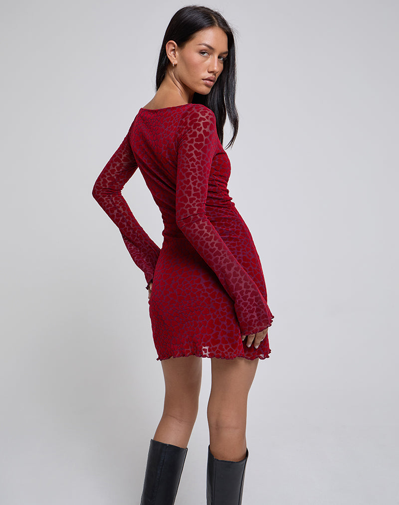 Afbeelding van Sevila Mini jurk met lange mouwen in Heart Flock Maroon
