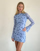 Afbeelding van Sevila Mini Jurk met Lange Mouw in Inky Blue Floral Mesh