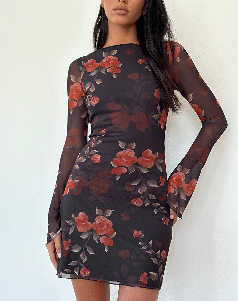 Afbeelding van Sevila Mini jurk met lange mouwen in zwart Aquarel Rose