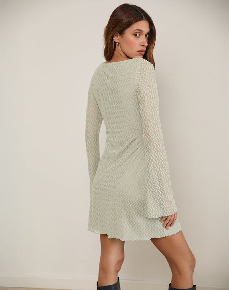 Afbeelding van Sevila Lange Mouw Mini Jurk in Mesh Sage Mini ZigZag