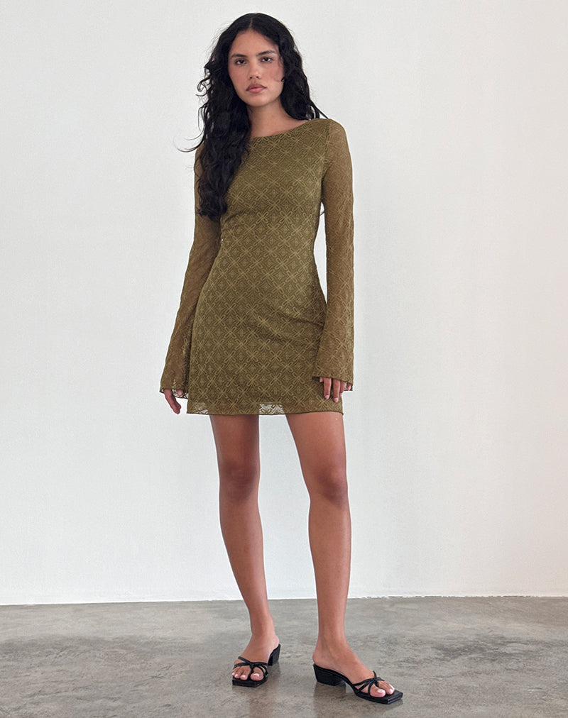 Afbeelding van Sevila Mini jurk met lange mouwen in Textured Moss Green