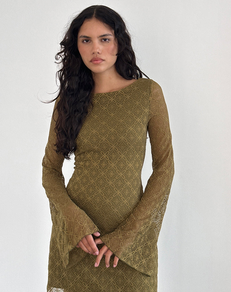 Afbeelding van Sevila Mini jurk met lange mouwen in Textured Moss Green