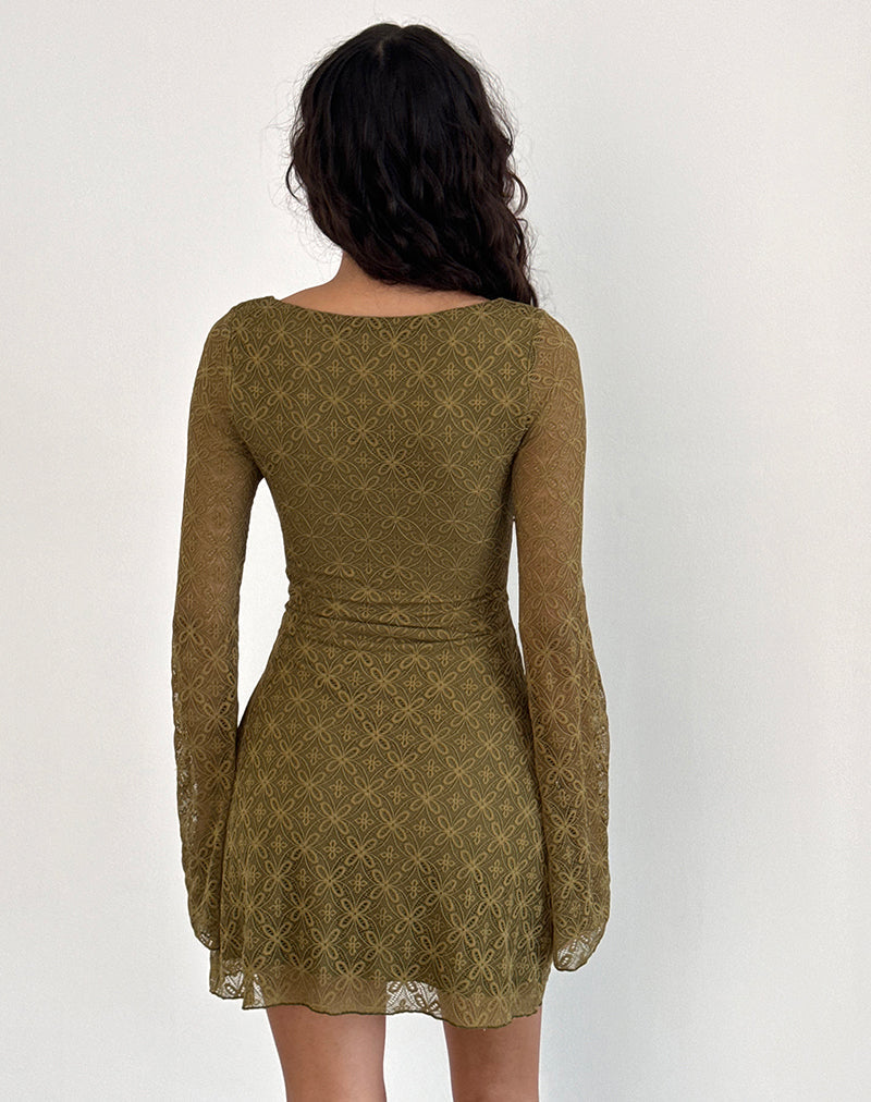 Sevila Mini Dress met lange mouwen in Textured Moss Green