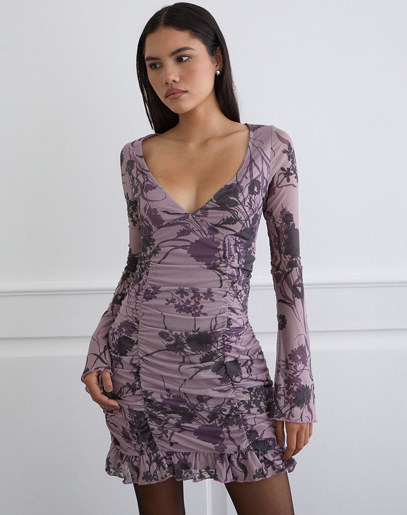 Sezuko-jurk in Flock Shadow Flower Purple