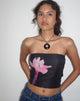 Afbeelding van Shae Bandeau Top in Zwart met Roze Bloem Placement
