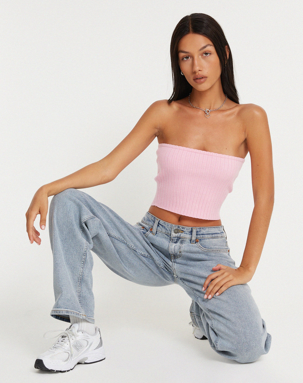 Shae Bandeau Gebreide Top in Roze