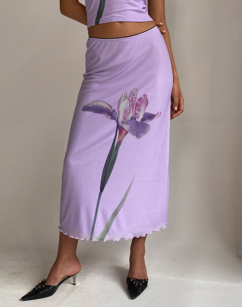 Lassie Midi rok in lila bloemmotief