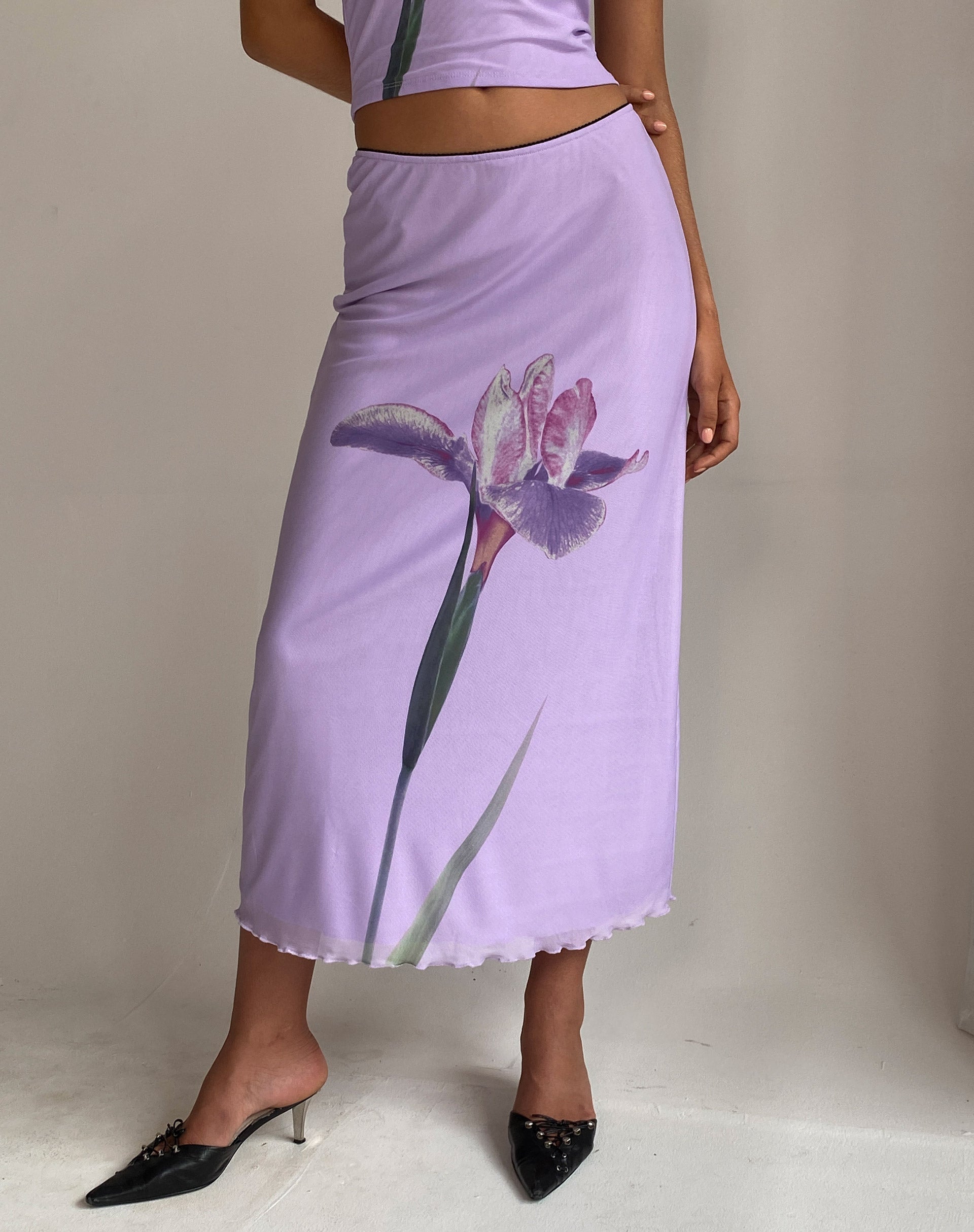 afbeelding van Lassie Midi rok in lila bloemmotief