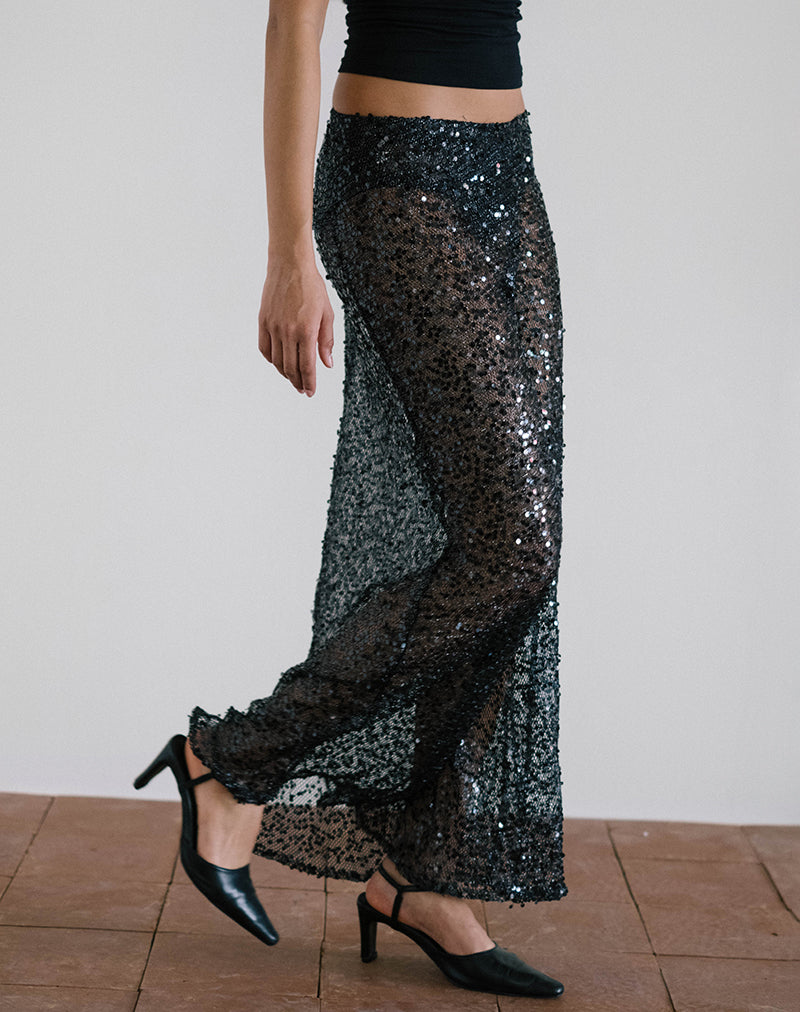 Vanessa Maxi Rok in Pailletten Mesh Zwart