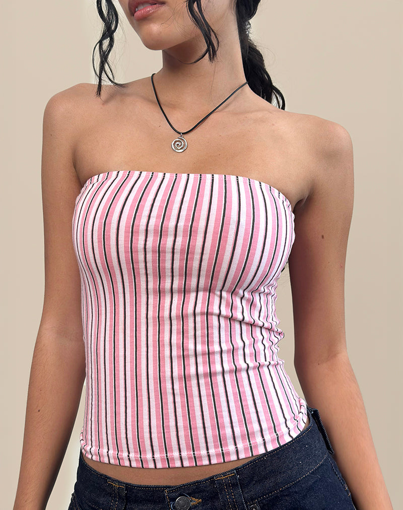 Shaelo Bandeau Top in Krijtstreep Roze