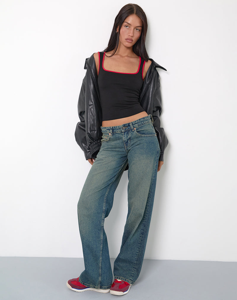 Shajani Top in zwart met rode bies