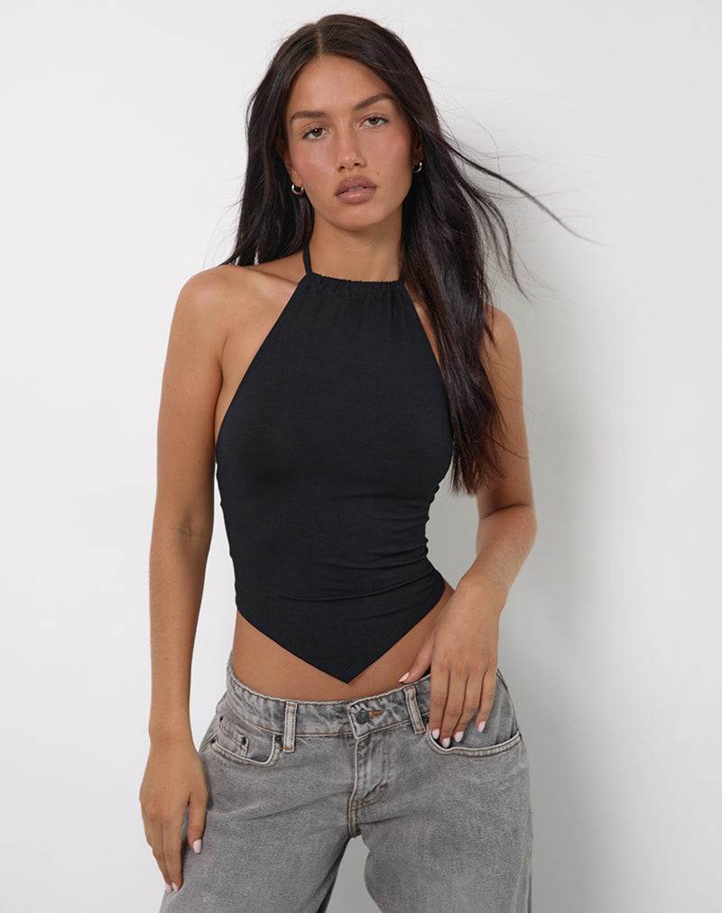 Shalas Halter Top in Rayon Jersey Zwart
