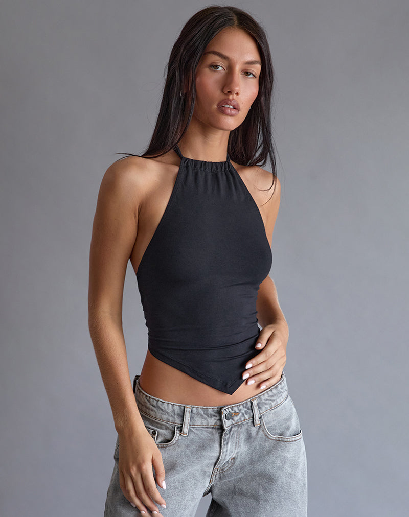 Afbeelding van Shalas Halter Top in Rayon Jersey Zwart