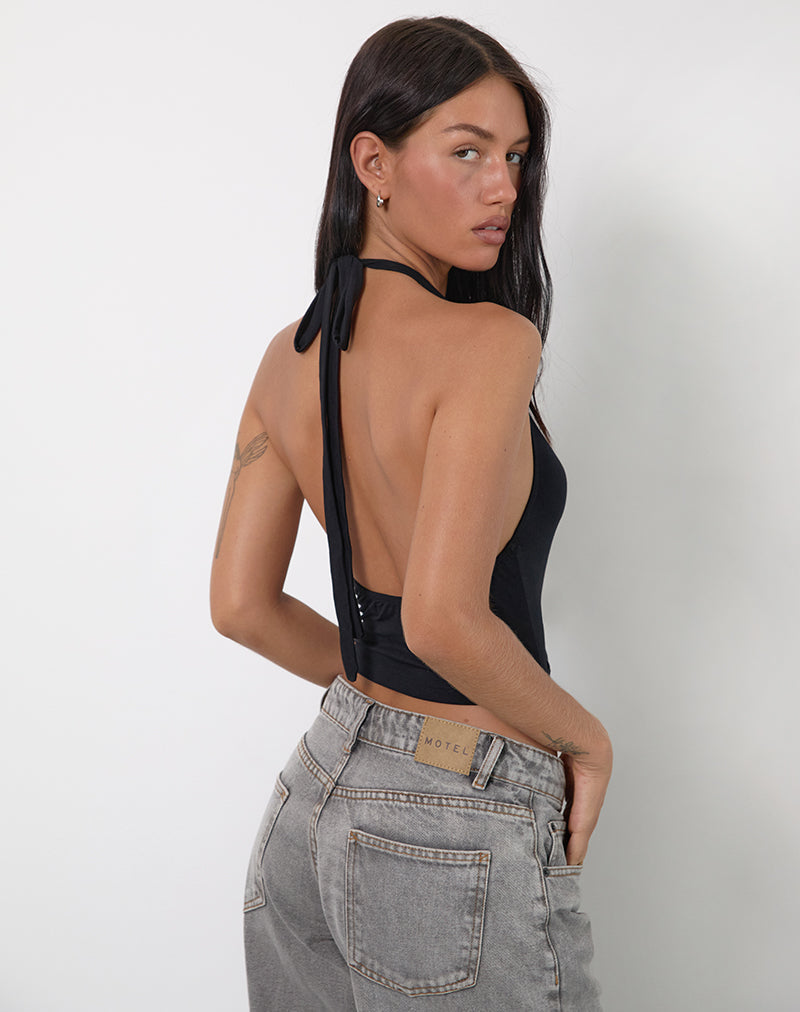 Afbeelding van Shalas Halter Top in Rayon Jersey Zwart