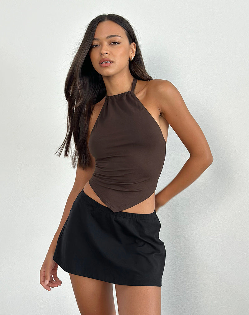 Afbeelding van Shalas Haltertop in Rayon Jersey Bittere Chocolade
