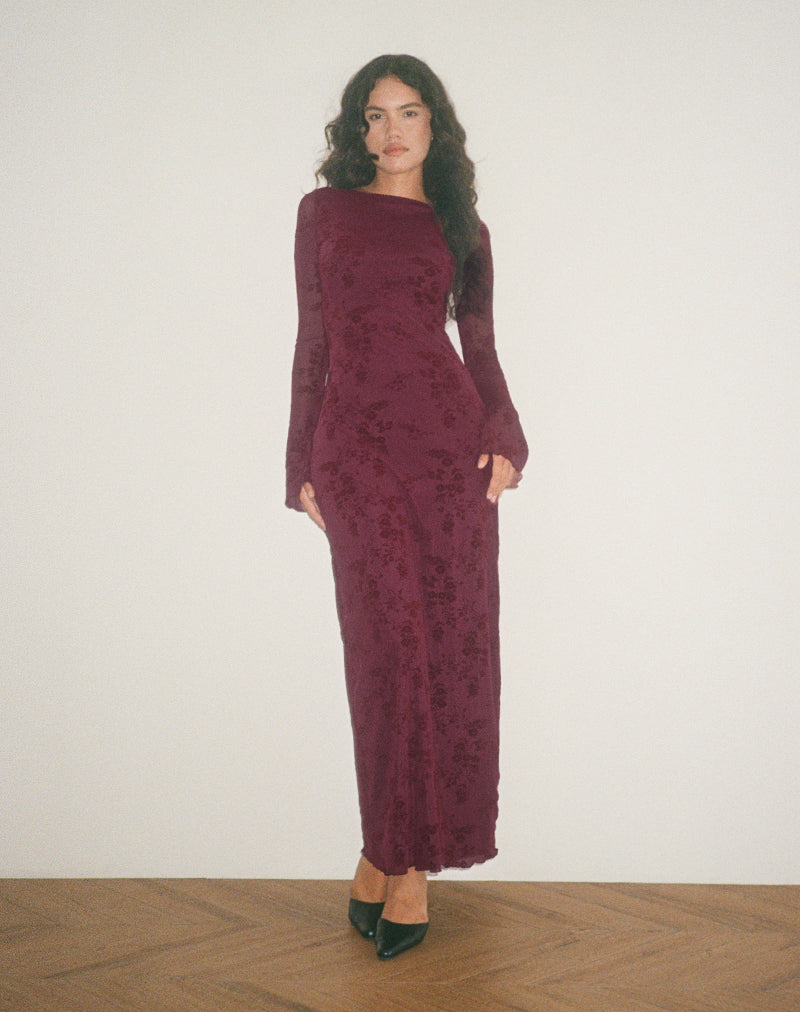 Afbeelding van Shaleed jurk in botanische bloem Maroon