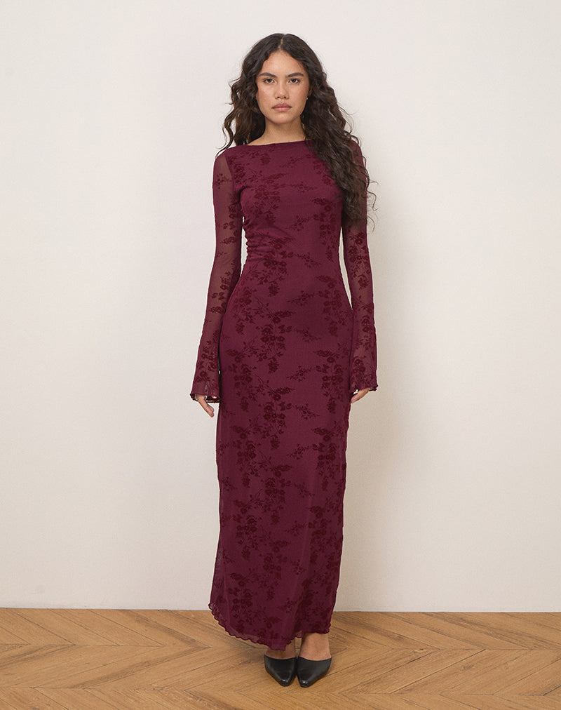 Afbeelding van Shaleed jurk in botanische bloem Maroon