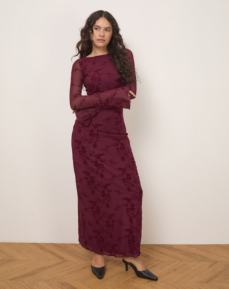Afbeelding van Shaleed jurk in botanische bloem Maroon