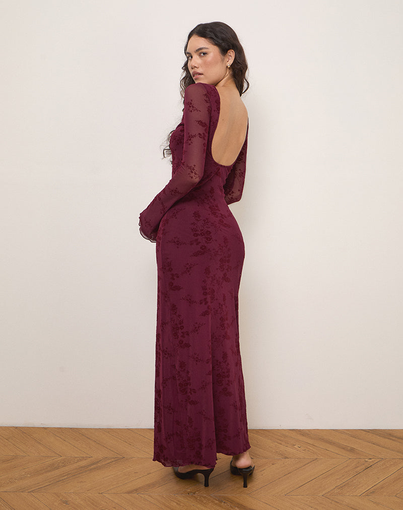 Afbeelding van Shaleed jurk in botanische bloem Maroon