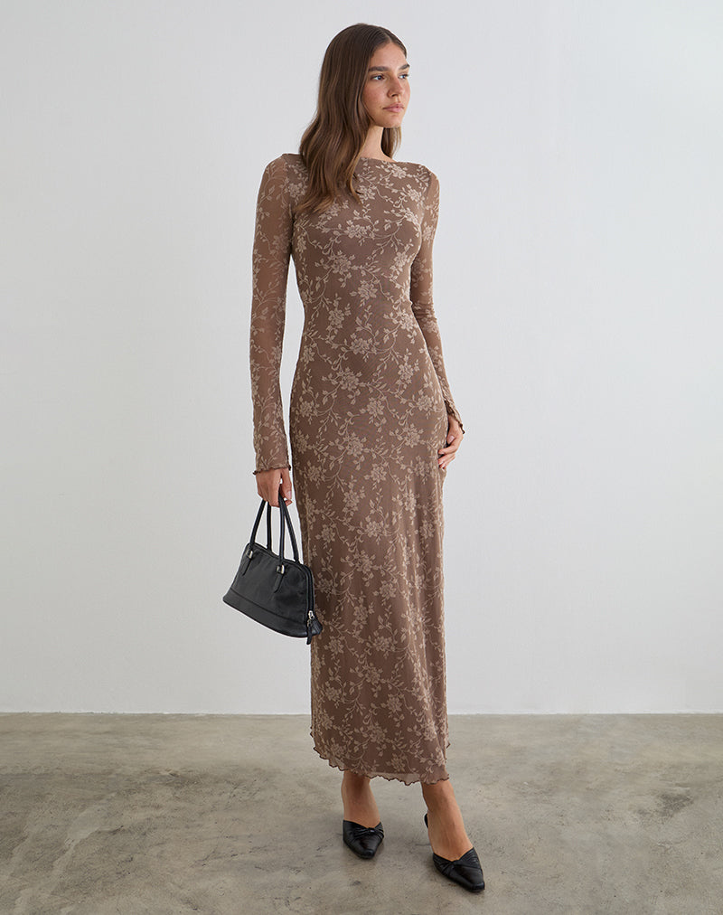 Shaleed maxi-jurk in Leafy Flock Dark Taupe