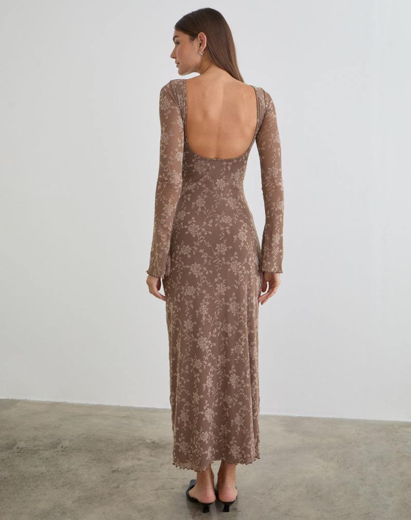 Shaleed maxi-jurk in Leafy Flock Dark Taupe