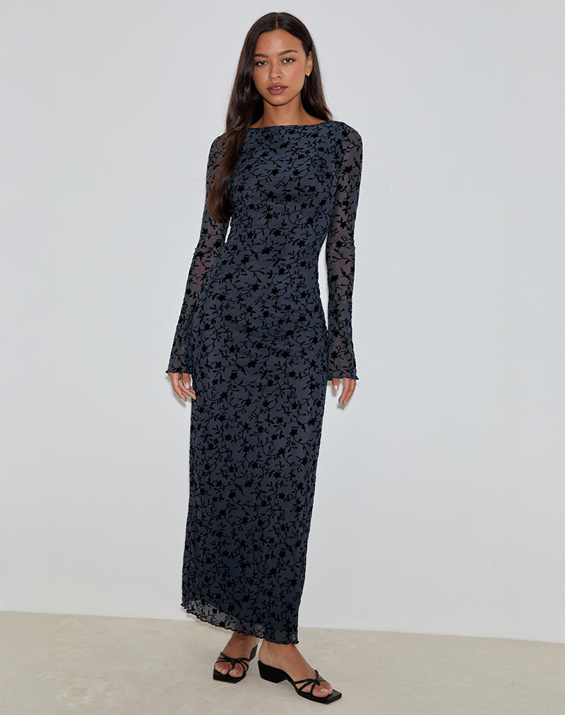 Shaleed Maxi Dress in Pretty Petal Flock Navy