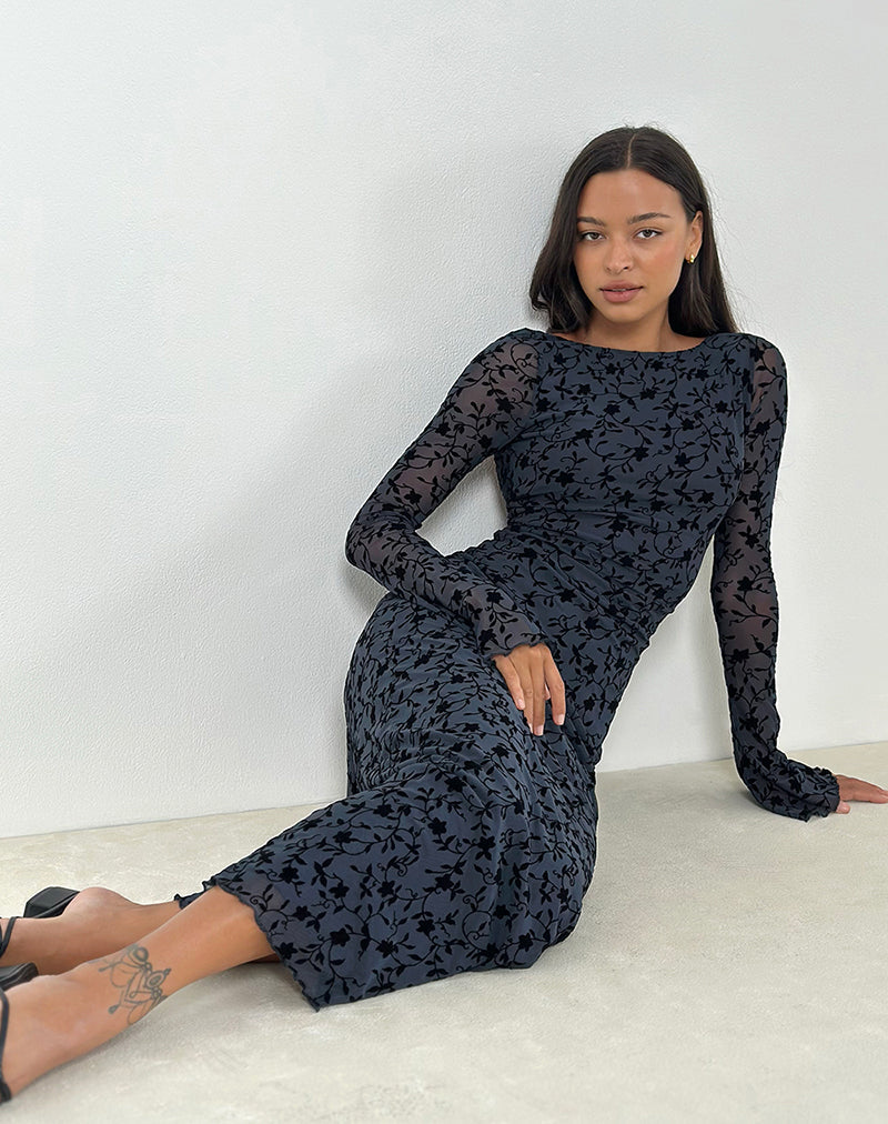Afbeelding van Shaleed Maxi Dress in Pretty Petal Flock Navy