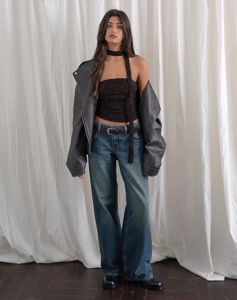 Afbeelding van Shaloe Bandeau Top en Sjaal in Bruin Oversized Jaguar