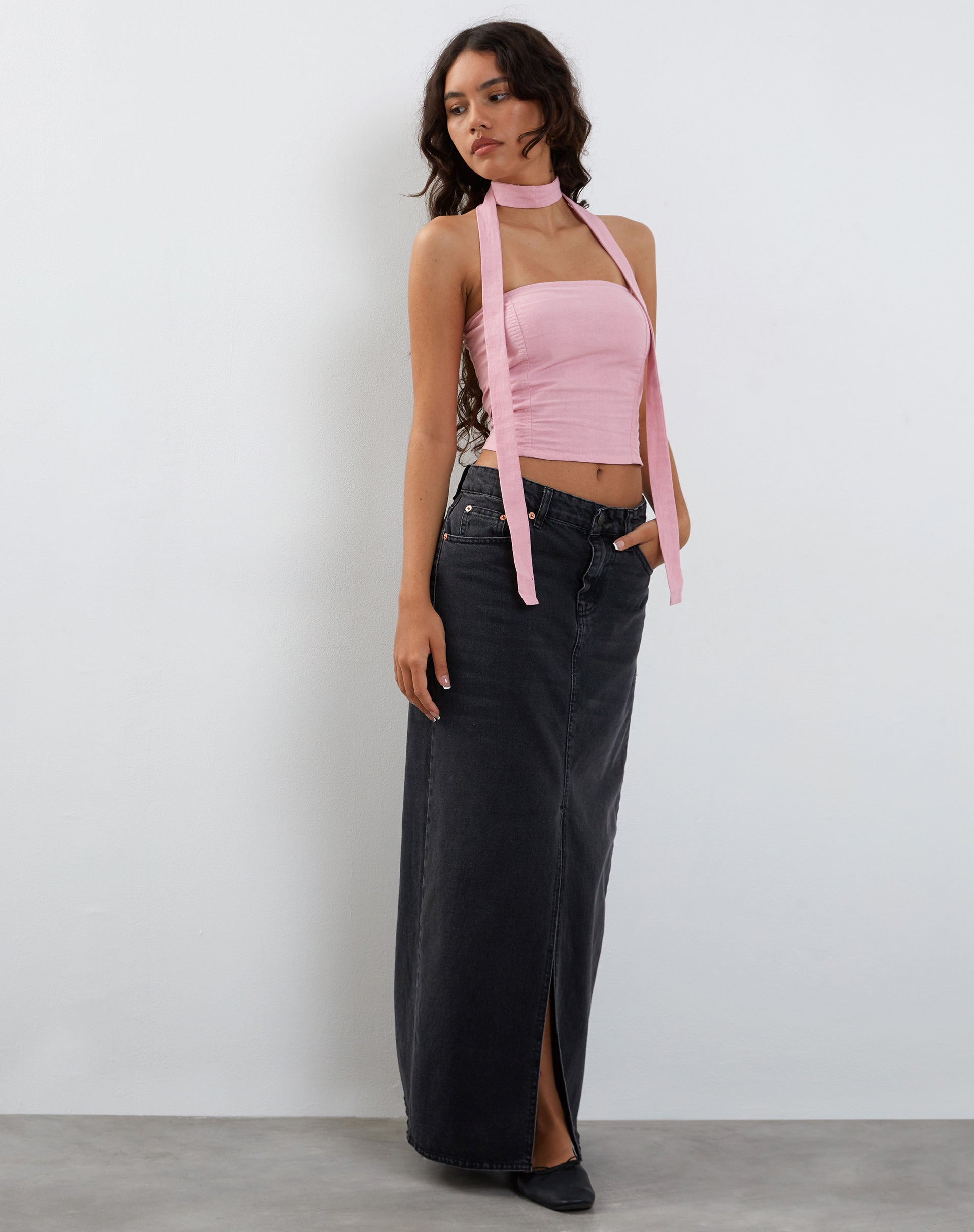 Afbeelding van Shaloe Bandeau Top en Sjaal Set in Flamingo Roze