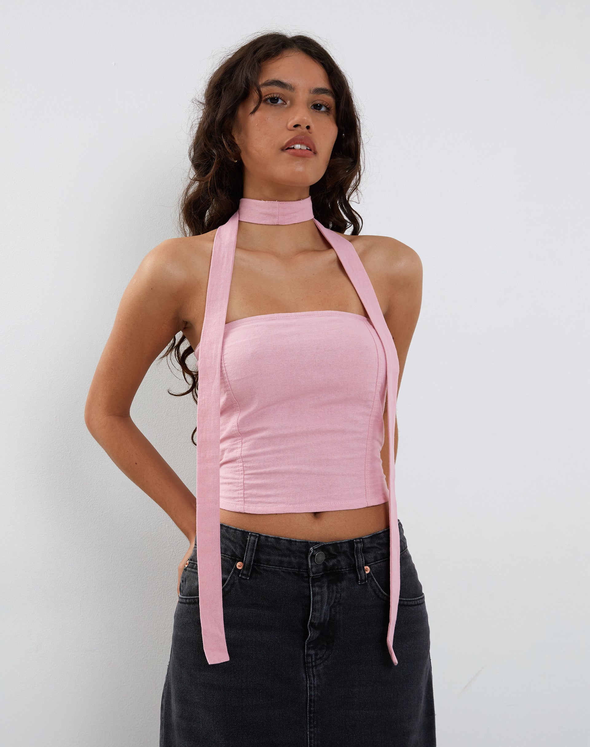 Afbeelding van Shaloe Bandeau Top en Sjaal Set in Flamingo Roze