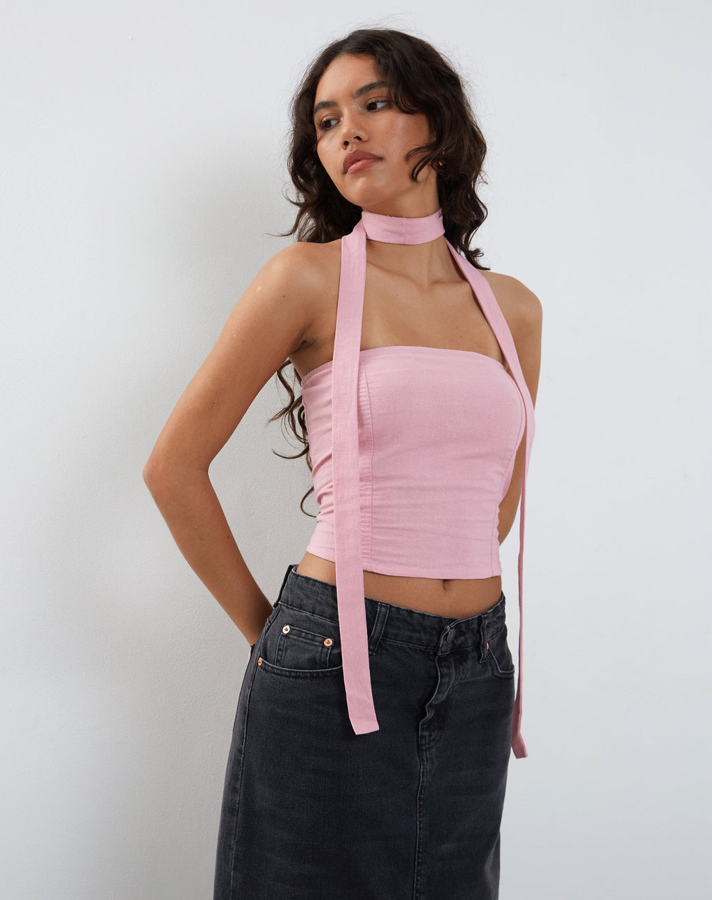 Shaloe Bandeau Top en Sjaal Set in Flamingo Roze