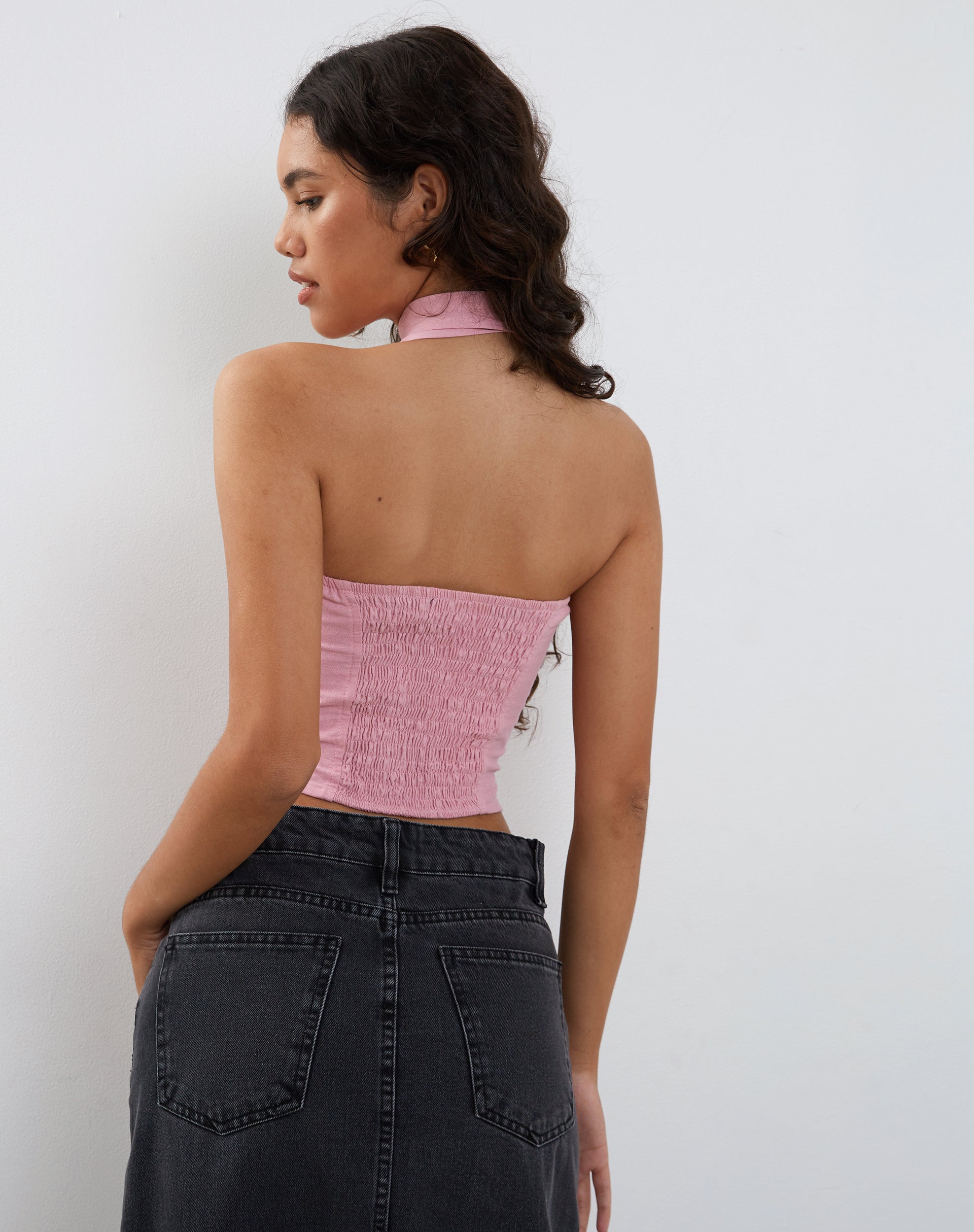 Afbeelding van Shaloe Bandeau Top en Sjaal Set in Flamingo Roze